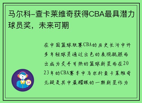 马尔科-查卡莱维奇获得CBA最具潜力球员奖，未来可期